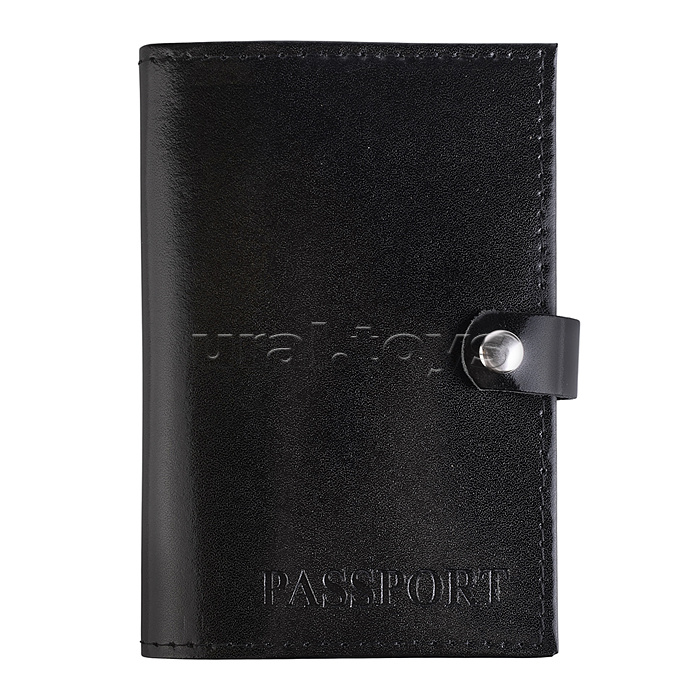 Обложка для паспорта "Attomex" 97x140 мм натуральная кожа шик гладкая, прозрачные ПВХ клапаны с 3-мя отделами для карт, на кнопке, черная