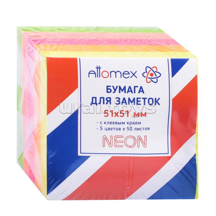 Клейкая бумага для заметок "Attomex" 51x51 мм, 250 листов, офсет 75 г/м², 5 неоновых цветов Клейкая бумага для заметок "Attomex" 51x51 мм, 250 листов, офсет 75 г/м², 5 неоновых цветов