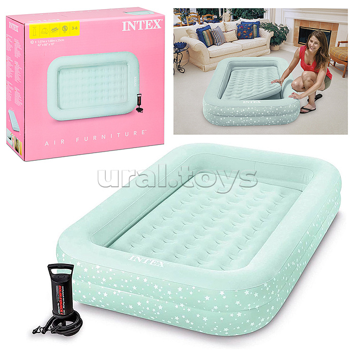 Односпальный надувной матрас для детей Kidz Travel Bed Set Intex 66810NP, ручной насос и сумка