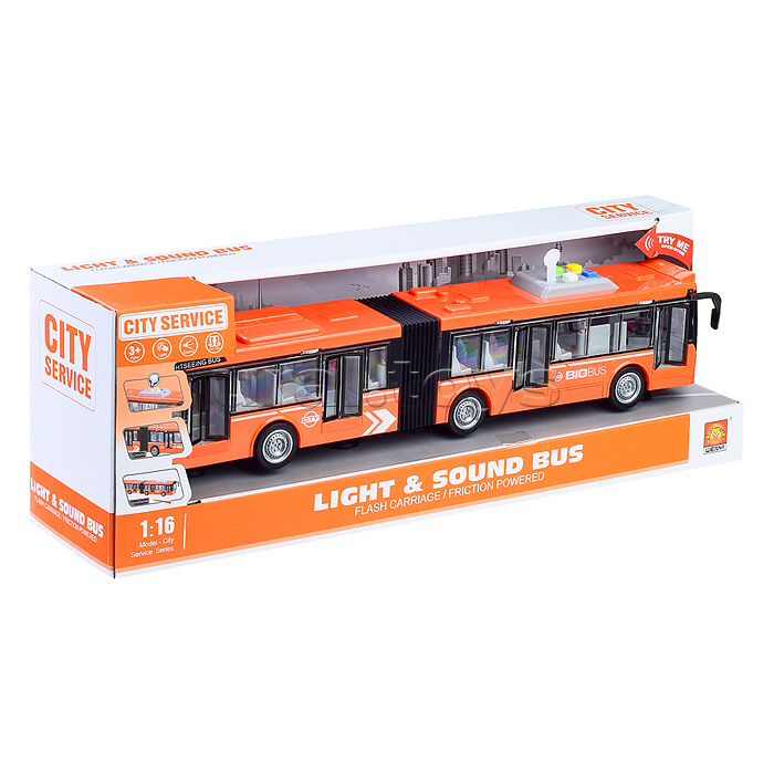 Автобус "Гармошка" 1:16 (свет, звук)  в коробке