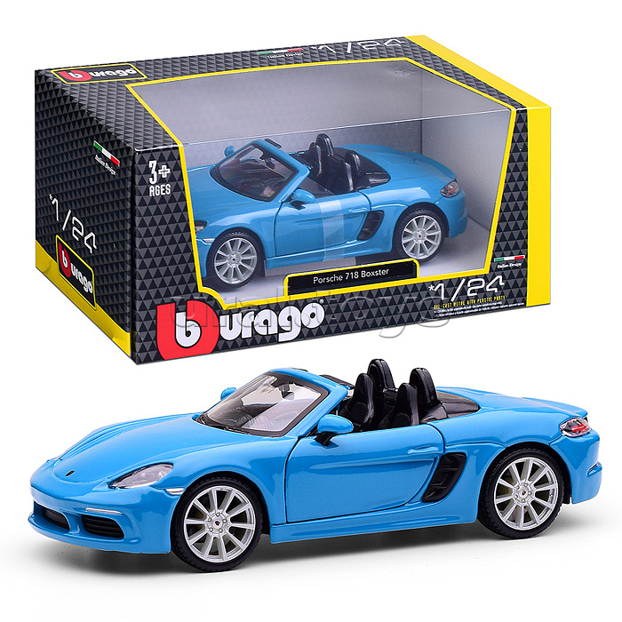 Машинка die-cast Porsche 718 Boxster, 1:24, синяя, открывающиеся двери