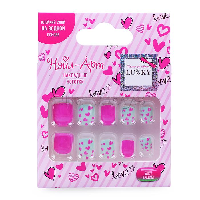 Набор накладных ногтей Mint Hearts на клеевой основе,10 шт. Lukky Love Collection Нэйл-Арт