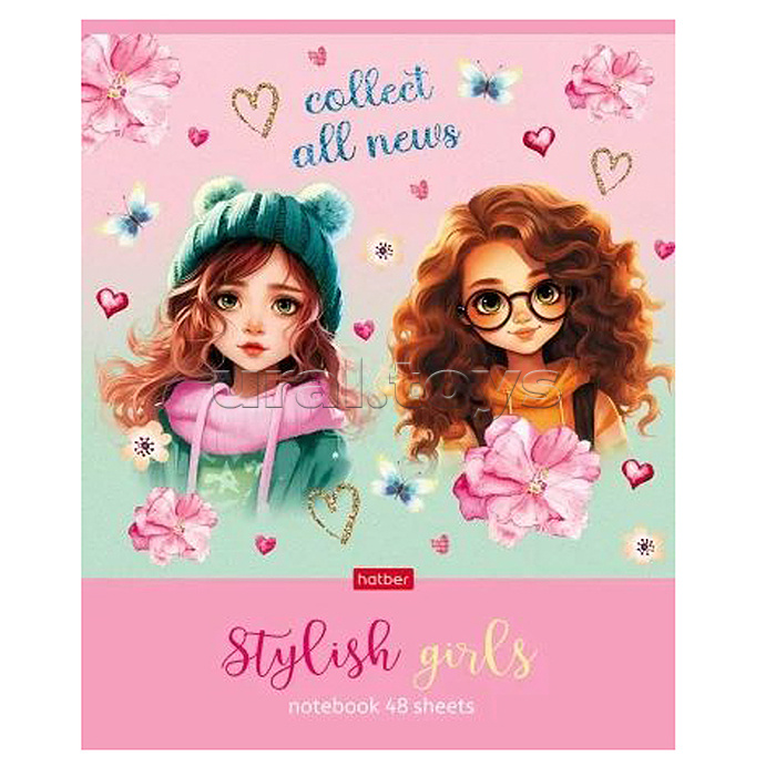 Тетрадь 48л. клетка "Stylish Girls" А5 на скобе