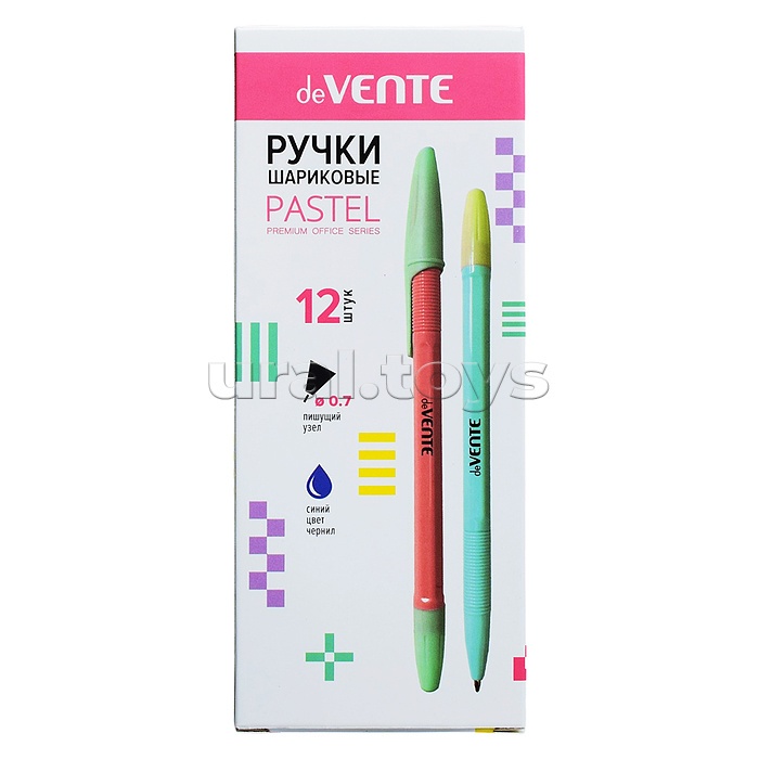 Ручка шариковая "Pastel" d=0,7 мм, шестигранный корпус с рифлёной грип-зоной, цвета корпуса - ассорти в пастельный тонах, сменный стержень, индивидуальная маркировка, в картонной коробке, синяя