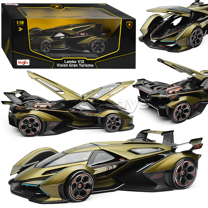 Машинка die-cast Lamborghini V12 Vision Gran Turismo, 1:18, зелёная, Машинка die-cast Lamborghini V12 Vision Gran Turismo, 1:18, зелёная,