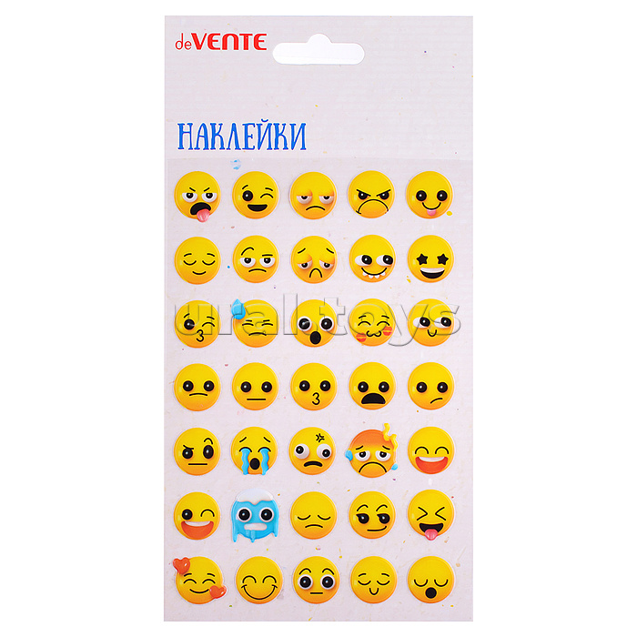 Наклейки мягкие "Emoji" размер карточки 10x15 см, puff, объемные, многоразовые, в пластиковом пакете с блистерным подвесом