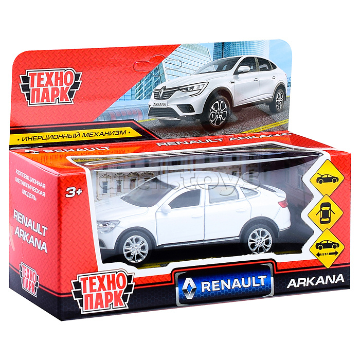 Машина металл Renault arkana 12 см, (откр дв, багаж, белый) инерц, в коробке