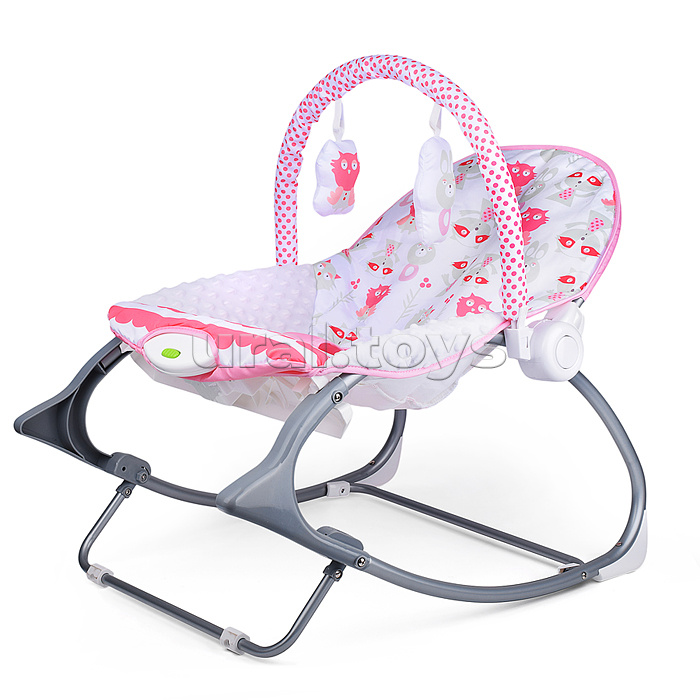 Шезлонг детский "Сова и зайчик" розовый, с вибрацией, в коробке