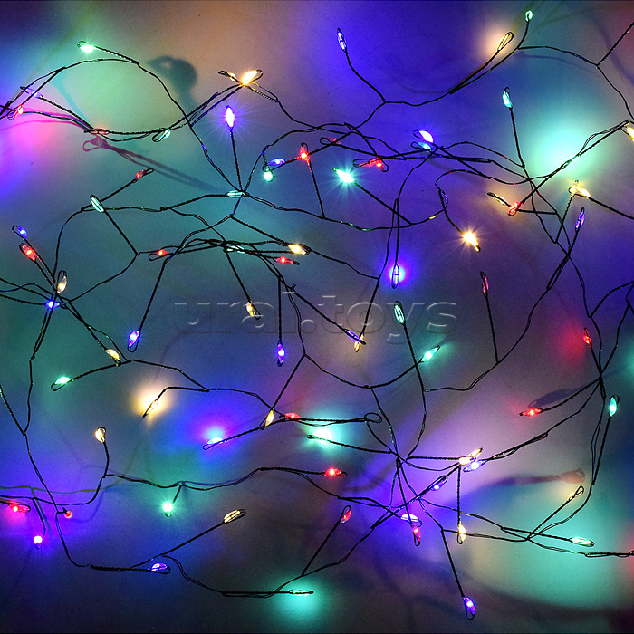 Электрогирлянда 3м, 100 ламп, цветная, зеленый провод