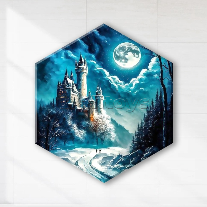 Картина по номерам 37х32 "Замок в лунном свете" со светящейся краской Гексагон (13 цветов)
