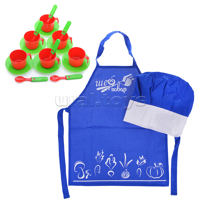 Набор Шеф-повар (20 предметов: фартук, колпак, посуда) цвета в ассортименте