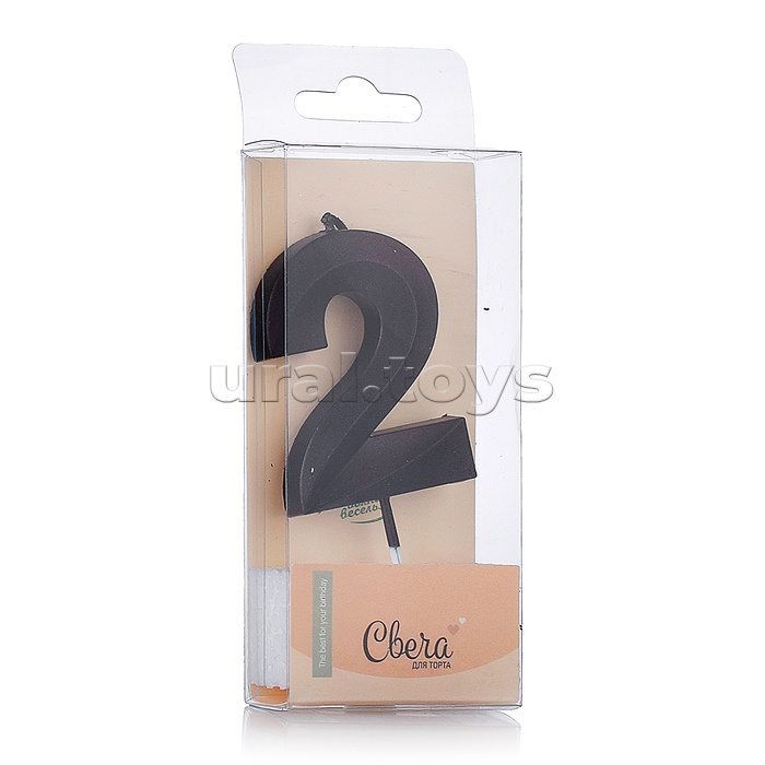 Свеча Цифра, 2 Грани, Черный, Металлик, 4,2*6 + 4,5 см, 1 шт. с держателем