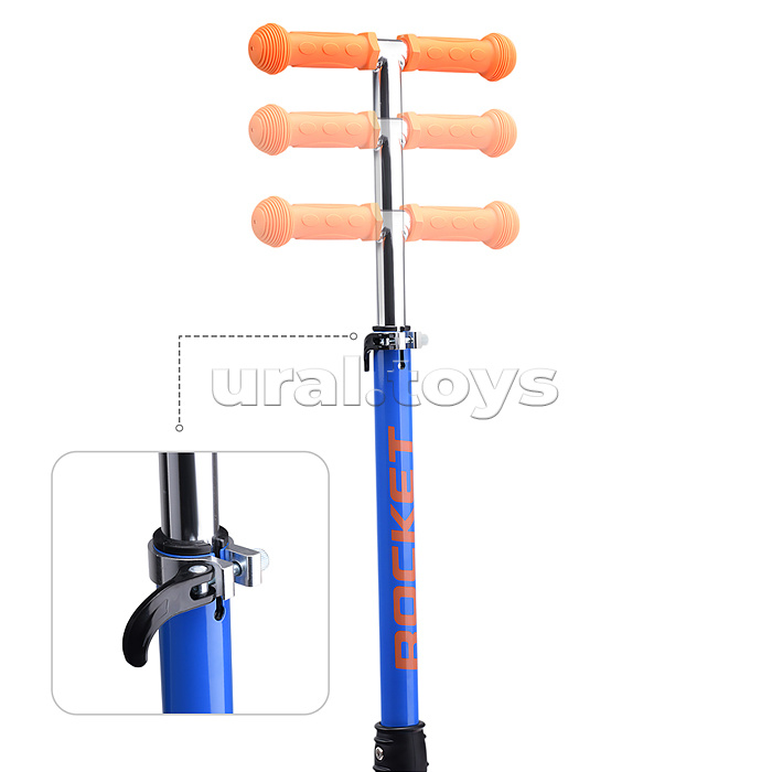 Самокат трёхколёсный ROCKET колёса световые PU, цвет синий