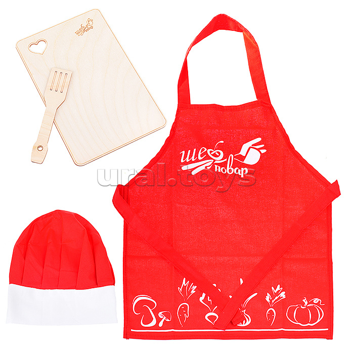 Набор Шеф-повар (фартук, колпак, доска, лопатка)  х/б