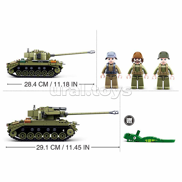 Конструктор "Американский средний танк с фигурками военных" (742 дет.) в коробке