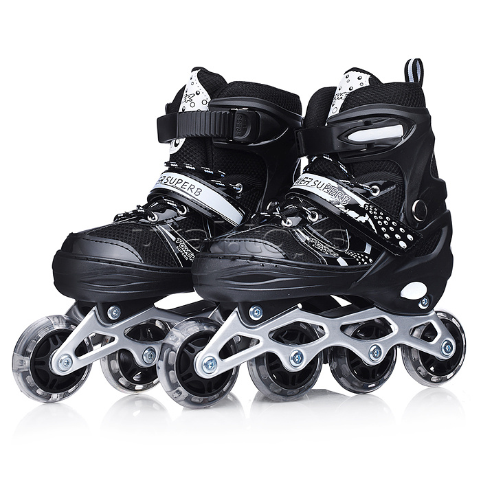 Ролики детские, размер M, черные (со шлемом и защитным снаряжением)