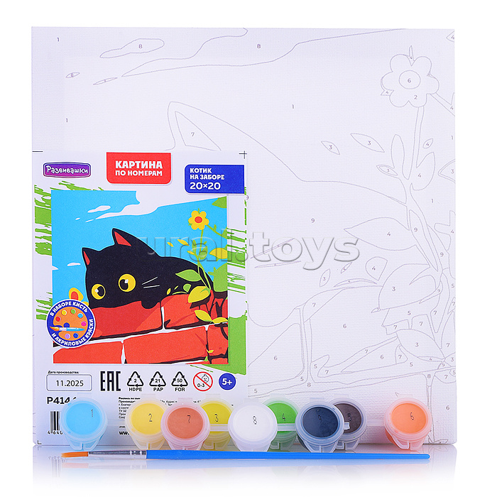 Картина по номерам "Котик на заборе" 20х20