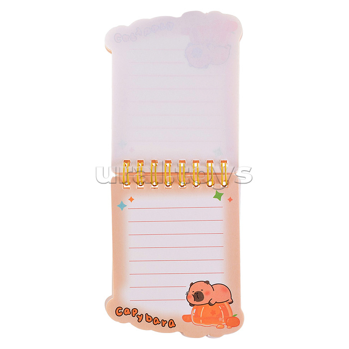 Блокнот на евроспирали "Капибара" 8.5х10 см, 60 листов, линованный внутренний блок, плотность бумаги 70 г/м2, 4 дизайна в ассортименте, ОПП-упаковка