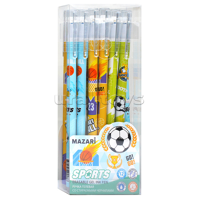 Ручка гелевая со стираемыми чернилами "Sports" синяя, игольчатый пиш. узел 0.38мм,