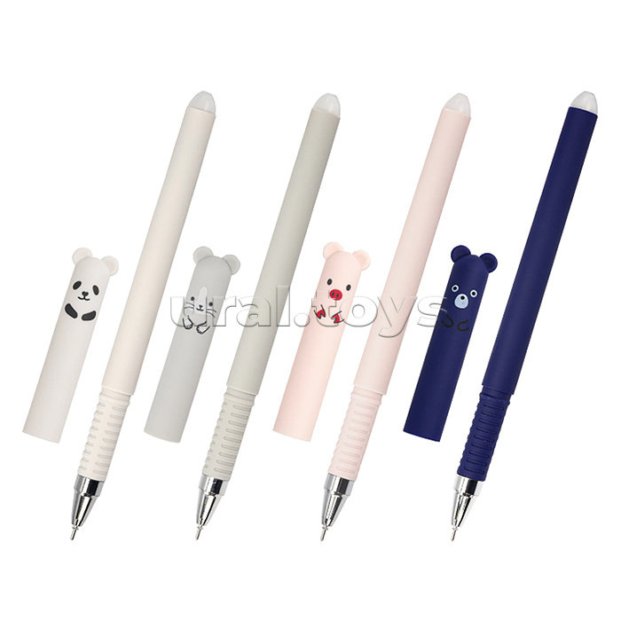 Ручка стираемая гелевая Funster (Фанстер) "Cute animals" синяя, корпус soft-touch ассорти