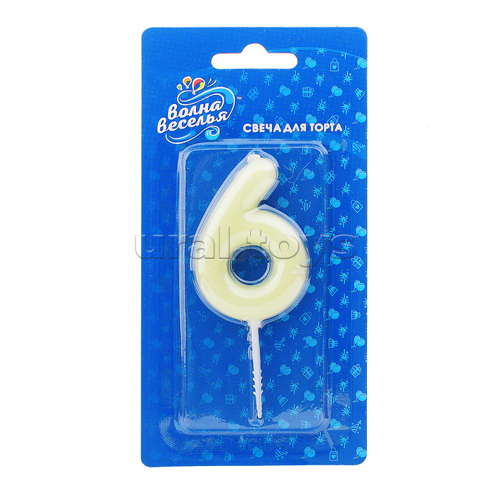 Свеча Цифра, 6 Люминесцентная, Флуор, 3,5*8,5 см, 1 шт. с держателем