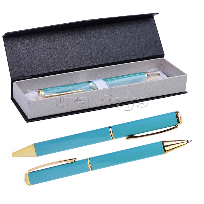 Ручка шариковая с поворотным механизмом TOP GR, синяя, пулевидный пиш.узел 1,0 мм, корпус металлический, сменный стержень 99 мм,  подарочная упаковка