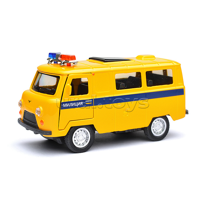 Машина металл УАЗ-452 "Буханка" Милиция 10,5 см, (свет-звук, желтый) в коробке Машина металл УАЗ-452 "Буханка" Милиция 10,5 см, (свет-звук, желтый) в коробке