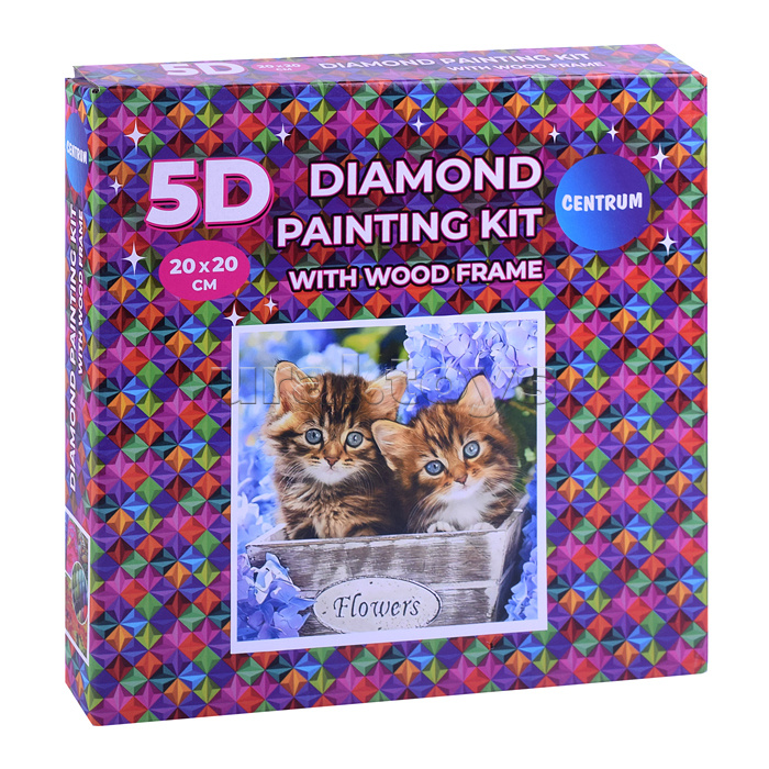 Алмазная мозаика "Котята" 20х20см, в деревянной рамке, частичное заполнение