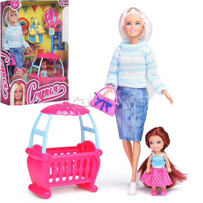 Кукла София с дочкой, 29 см. (руки и ноги сгиб, с аксесс.) в коробке Кукла София с дочкой, 29 см. (руки и ноги сгиб, с аксесс.) в коробке