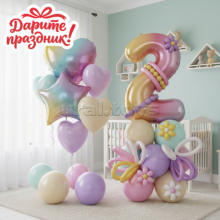 Украшение интерьерное Фонтан из шаров "Два года" 31 шт.