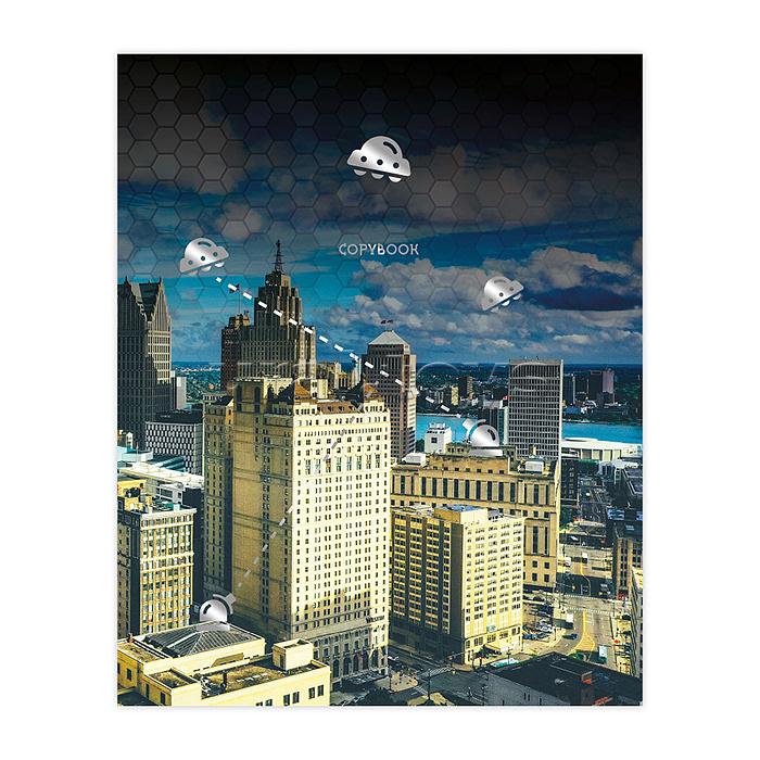 Тетрадь 96л., клетка "Тарелки в городе" А5 Тетрадь 96л., клетка "Тарелки в городе" А5