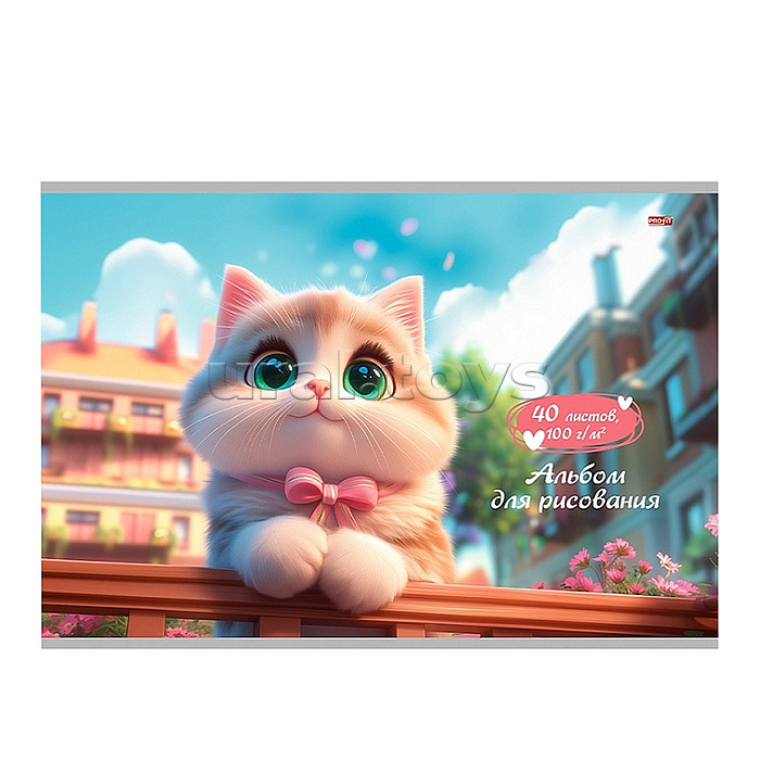 Альбом для рисования 40л А4 "Зеленоглазая кошка" скрепка