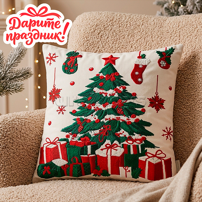 Новогоднее украшение "Наволочка для подушки "Рождественская ель" 45*45 см.