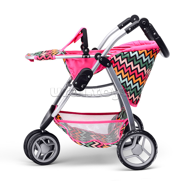 Коляска для кукол металлическая, прогулочная, цветные линии, зигзаг, цвет розово-голубой