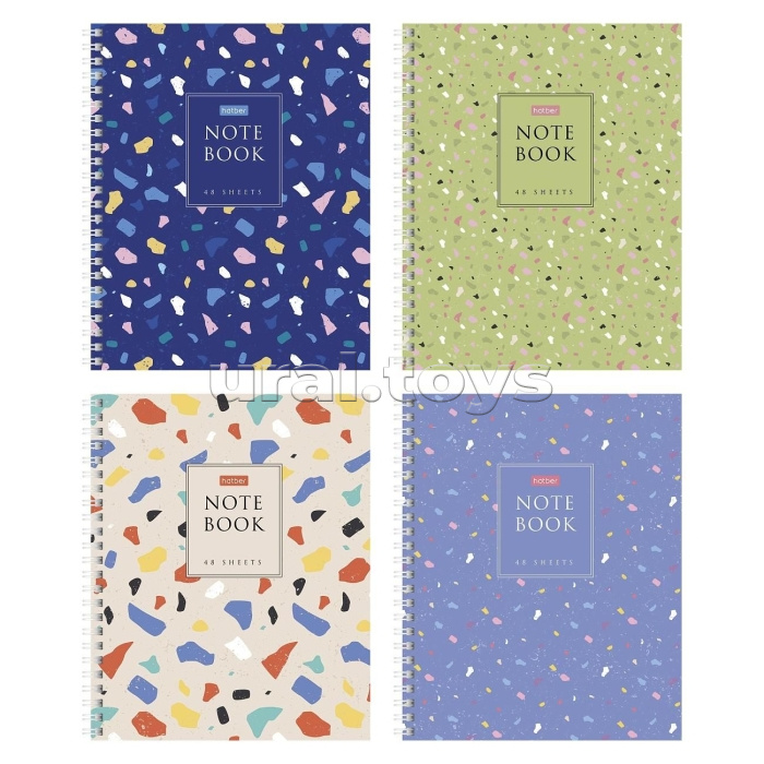 Тетрадь 48л. клетка "Terrazzo"А5 на гребне 4 диз.в блоке скругл.углы