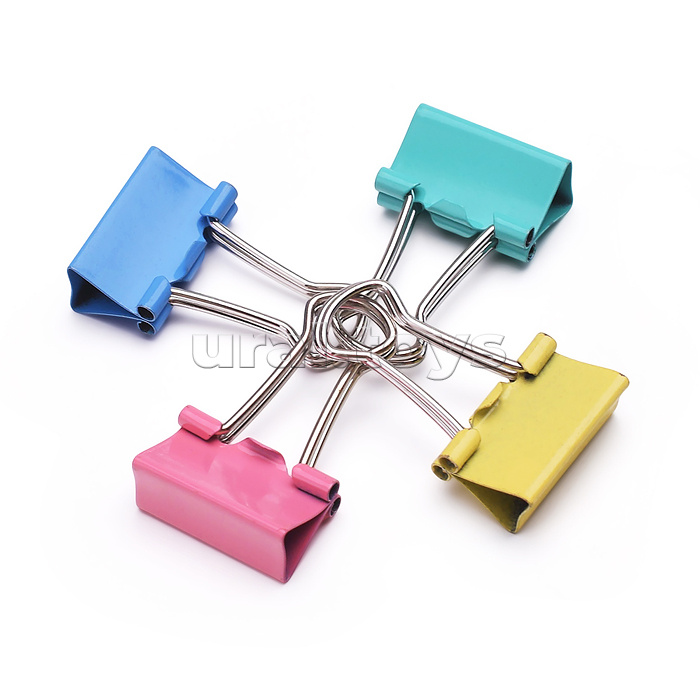 Зажимы для бумаг 15 мм 50 шт., пластиковая коробка, цветные