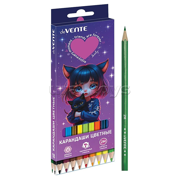 Карандаши цветные "Friends Forever" 18 цветов, 2М, диаметр грифеля 2,8 мм, шестигранные, в картонной коробке