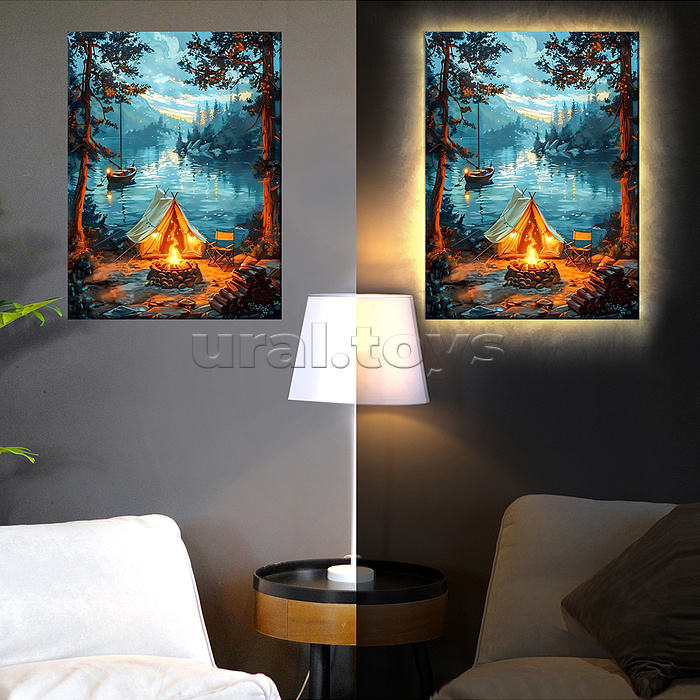 Картина по номерам 40х50 "У костра" USB LED подсветка (23 цвета)