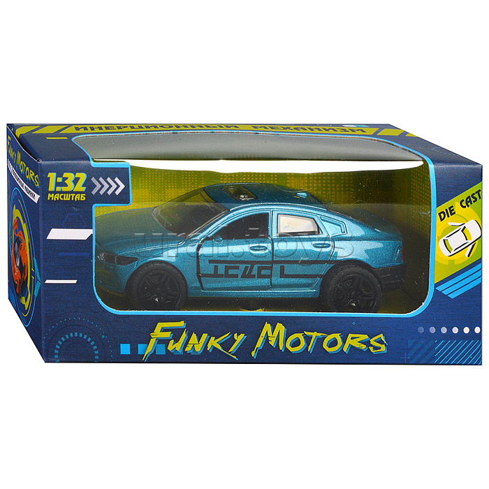 Синяя инерционная машинка люкс с принтом die-cast, 1:32, открывающиеся двери