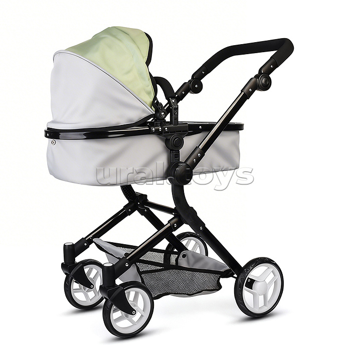 Коляская кукольная металлическая, прогулочная, с корзиной, серо-зеленая