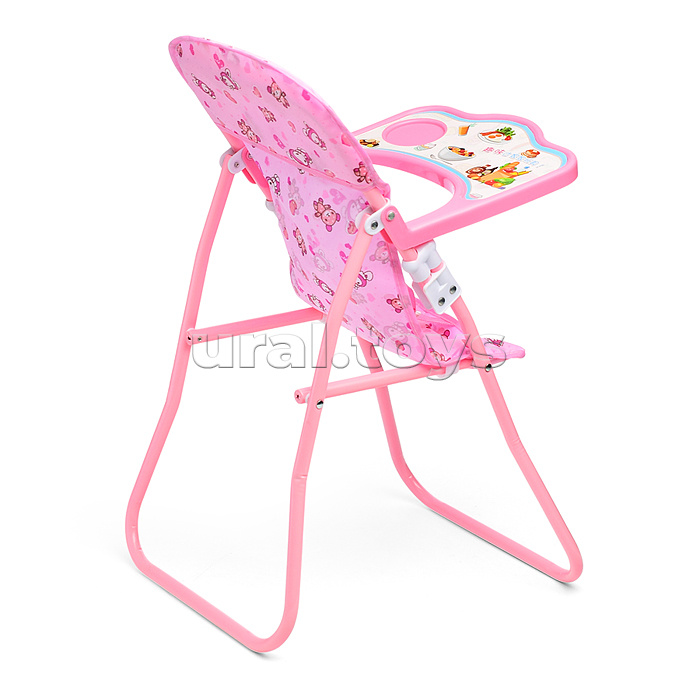Кукольный стульчик для кормления (металлический, складной, цвет розовый, с принтом) в пакете