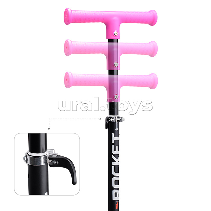 Самокат трёхколёсный ROCKET колёса PU, цвет розовый