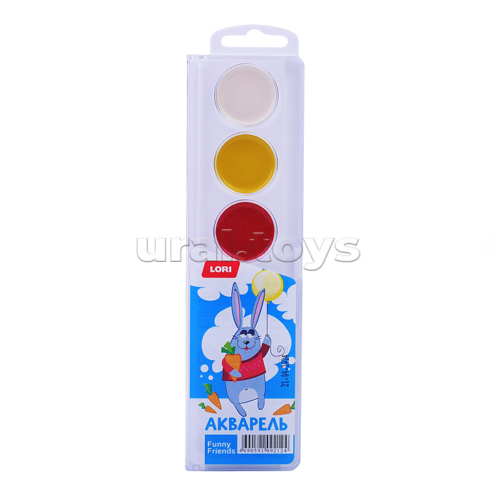 Акварель 6 цветов, Funny Friends, б/к в пластиковой упаковке с крышкой