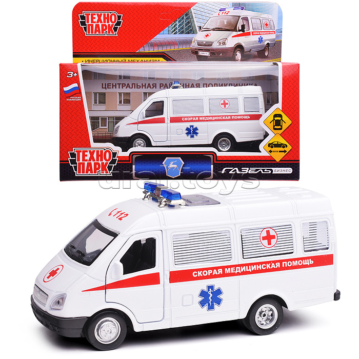 
Машина металл ГАЗ -3221 "Газель" Скорая 12,2 см, (двери) инерц, в коробке