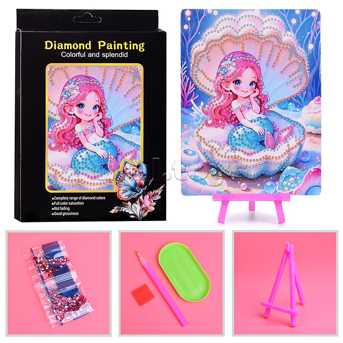 Мозаика алмазная "Русалочка в ракушке" 15*20см