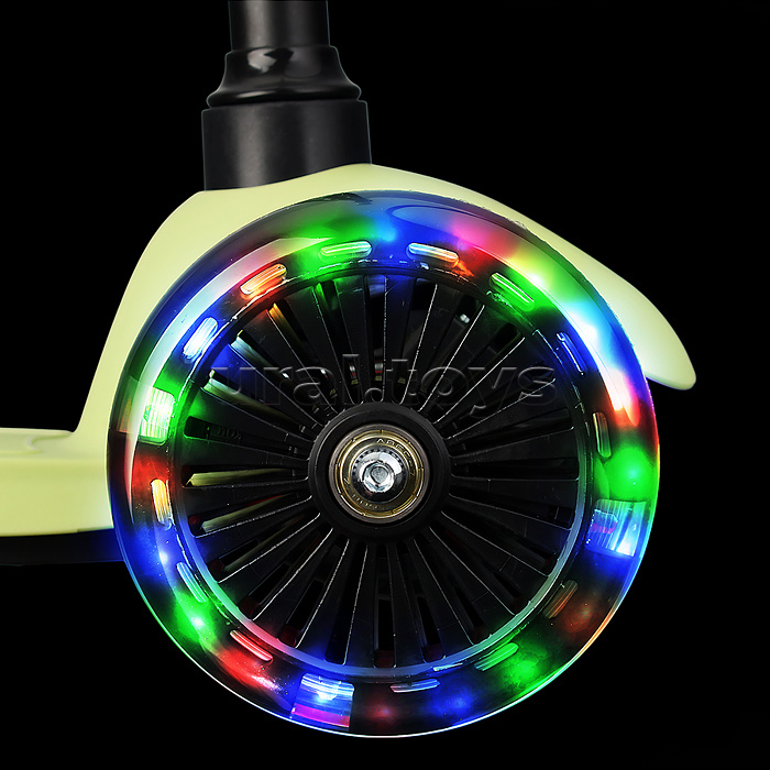 Самокат 3-х колесный ROCKET,колеса PU со светом, светящаяся стойка, ABEC 7, зеленый