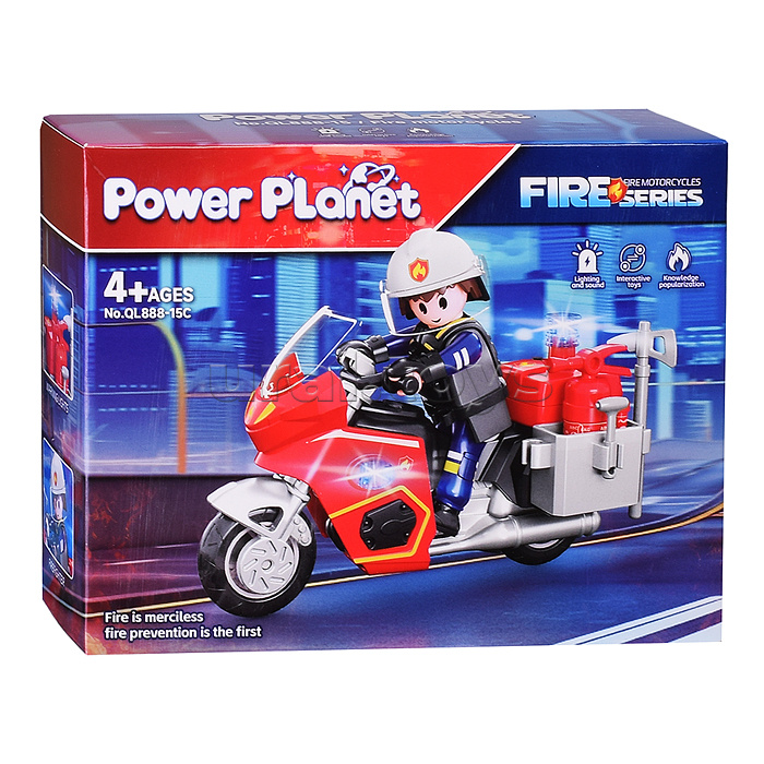 Конструктор "Пожарный мотоцикл" с фигуркой пожарника, в коробке