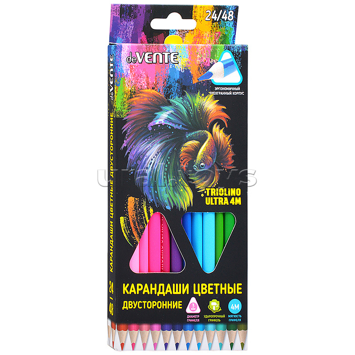 Карандаши цветные двухсторонние "Triolino Ultra 4М" 24 штуки / 48 цветов, 4М, диаметр грифеля 3мм