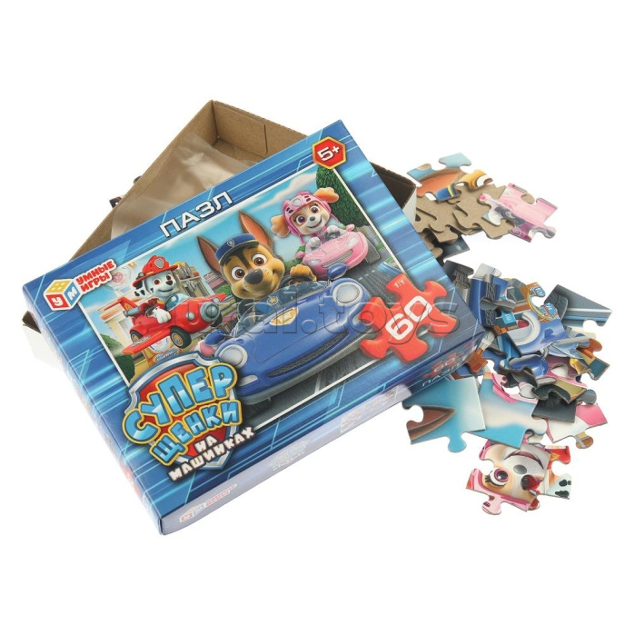 Пазлы 60 "Суперщенки в машинках"