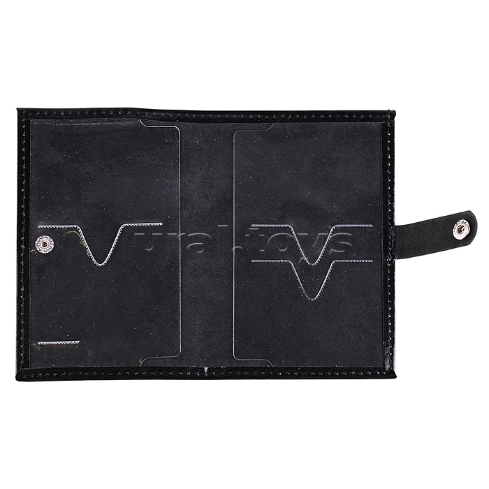 Обложка для паспорта "Attomex" 97x140 мм натуральная кожа шик гладкая, прозрачные ПВХ клапаны с 3-мя отделами для карт, на кнопке, черная